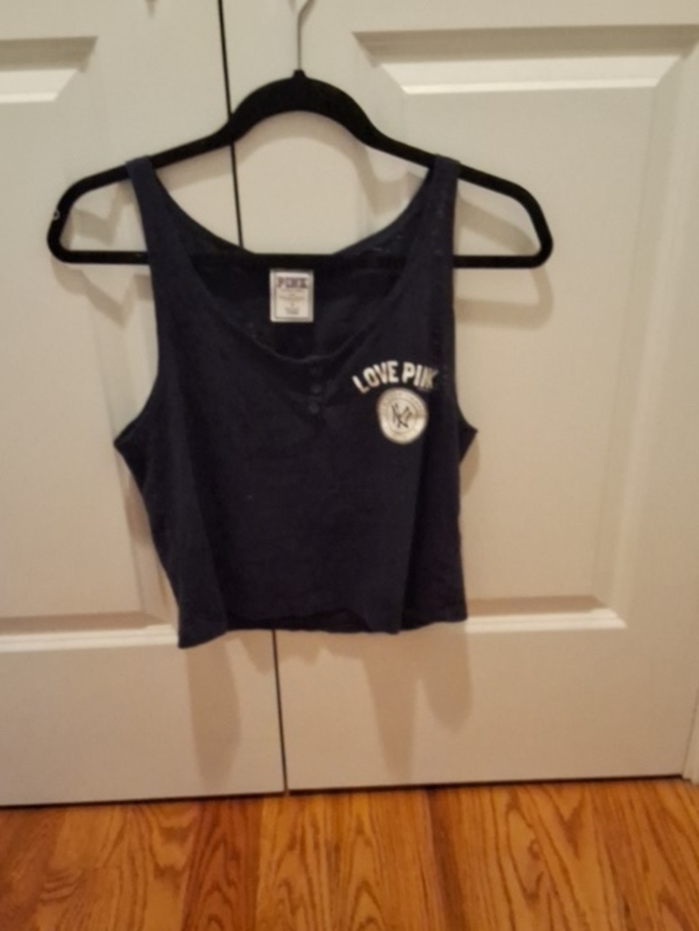 New York Yankee PINK Victoria's Secret Navy Cropped Tank with  'Love PINK' Logo